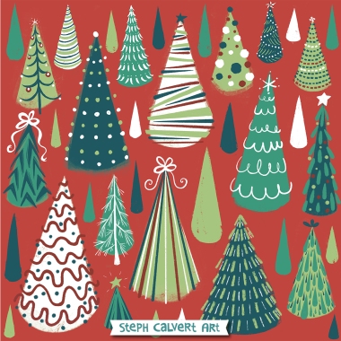 Fun Christmas Trees Surface Design by Steph Calvert Art | https://stephcalvertart.com