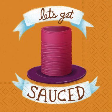 "Let's Get Sauced" cocktail napkin for Design Design by Surface Pattern Designer Steph Calvert