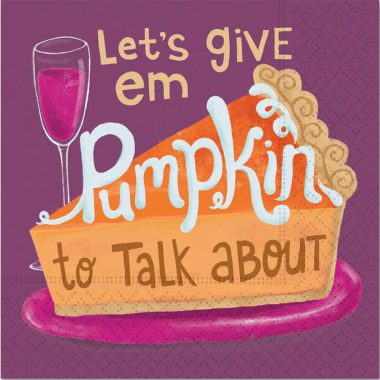 "Let's Give em Pumpkin to Talk About" cocktail napkin for Design Design by Illustrator Steph Calvert