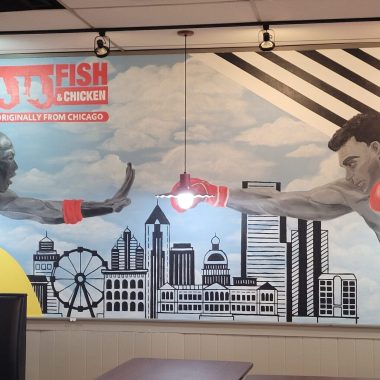"Jordan and Ali" mural for JJ's Fish and Chicken - McDonough, GA location