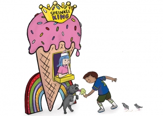Ice cream shop illustration for "Bear and Oreo: Brothers Forever" children's book