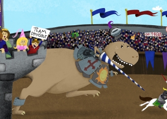 A T-Rex Would Not Make a Good Knight illustration  for Capstone Publishing