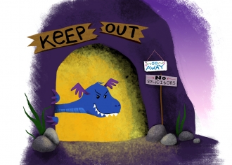 A T-Rex Would Not Make a Good Knight spot illustration for Capstone Publishing