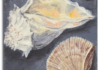 Seashells 1 - 5" x 5" acrylic on canvas. Available for purchase.
