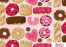 Cute Valentines Day donuts illustration repeat pattern