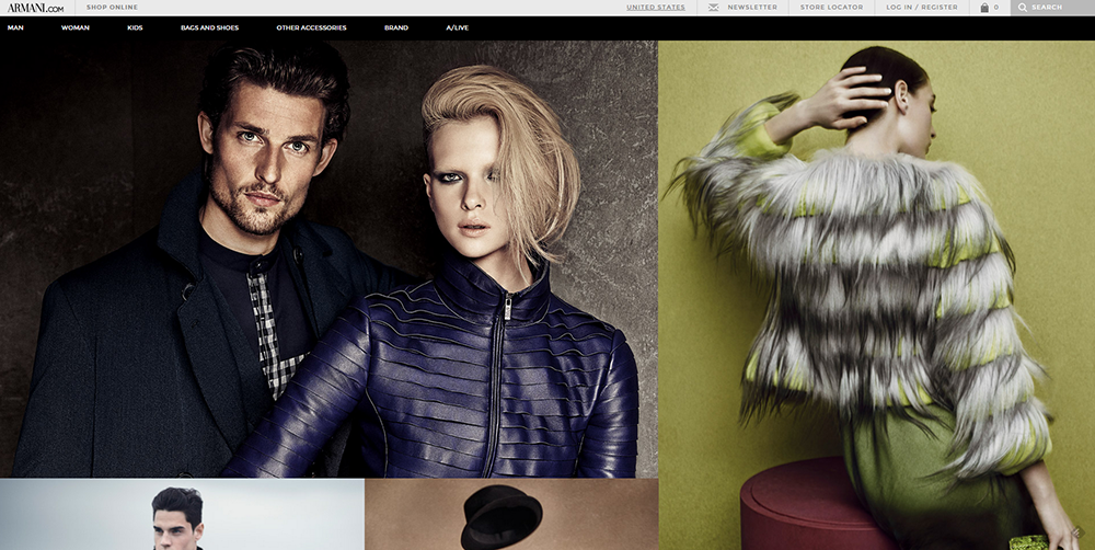 Armani - Luxury Brand Web Design Trends - Hearts and Laserbeams