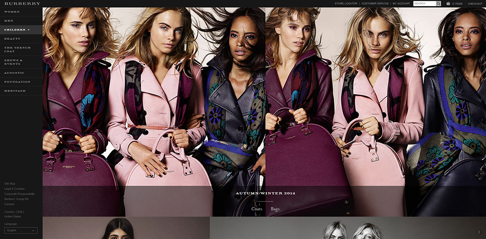 Burberry - Luxury Brand Web Design Trends - Hearts and Laserbeams
