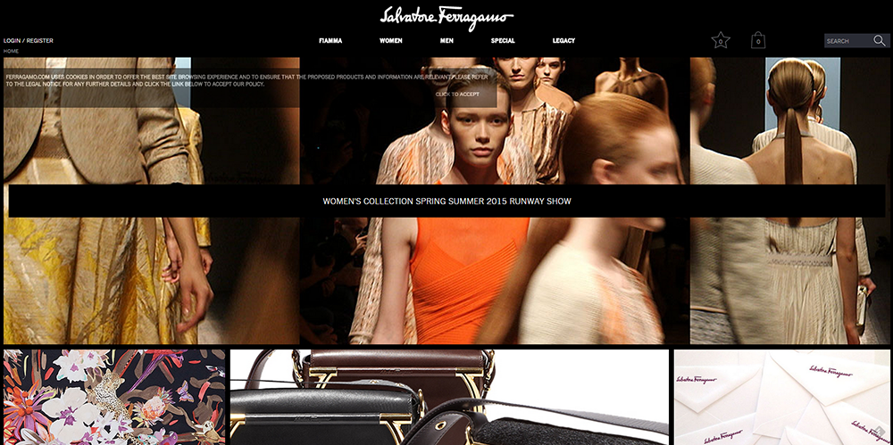 Ferragamo - Luxury Brand Web Design Trends - Hearts and Laserbeams