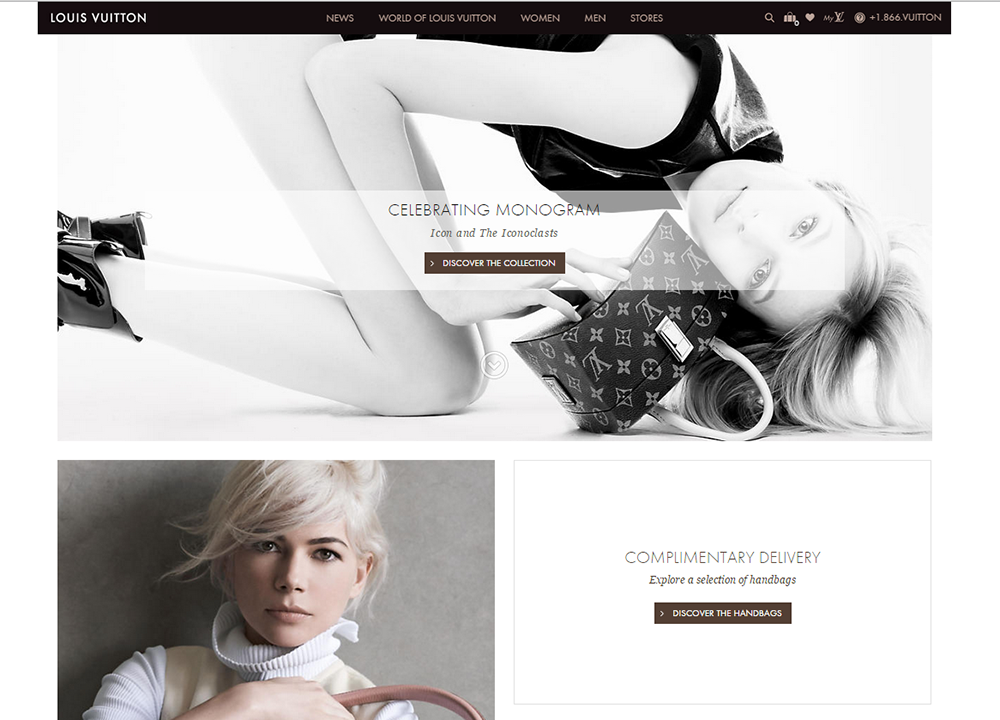 Louis Vuitton - Luxury Brand Web Design Trends - Hearts and Laserbeams