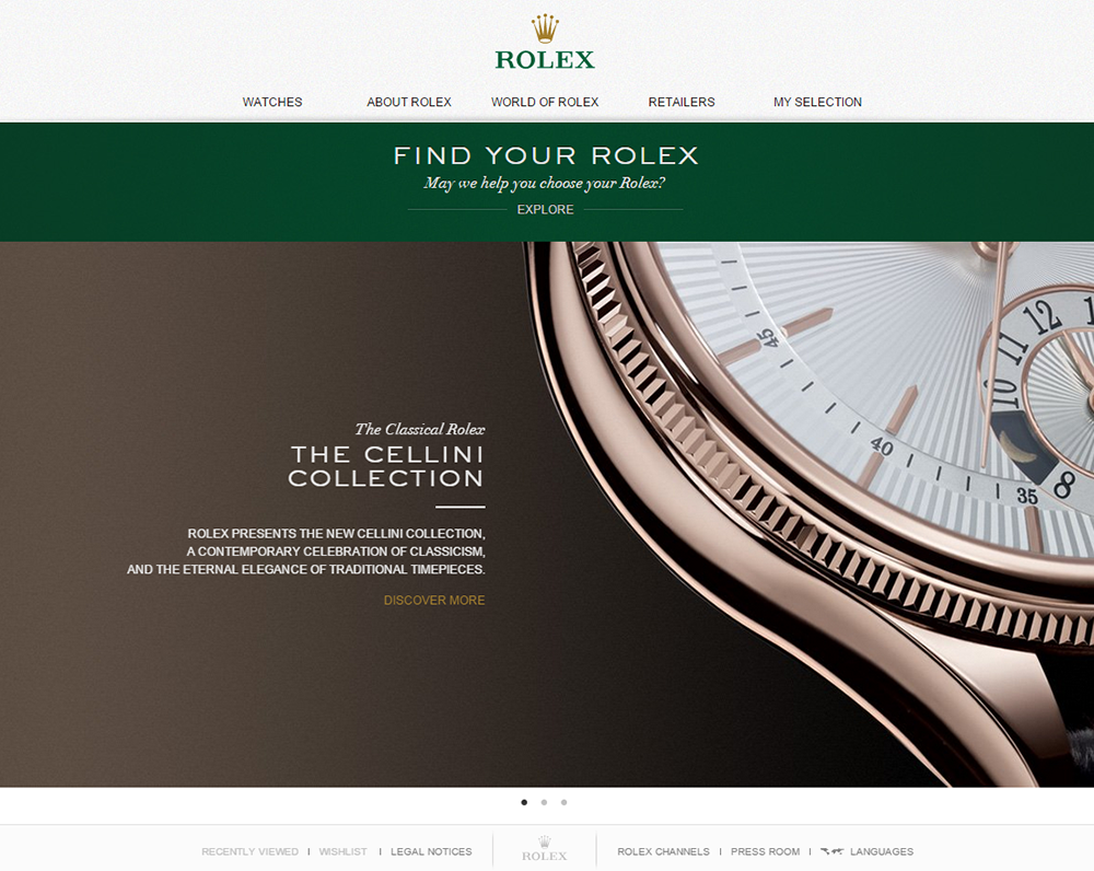 Rolex - Luxury Brand Web Design Trends - Hearts and Laserbeams