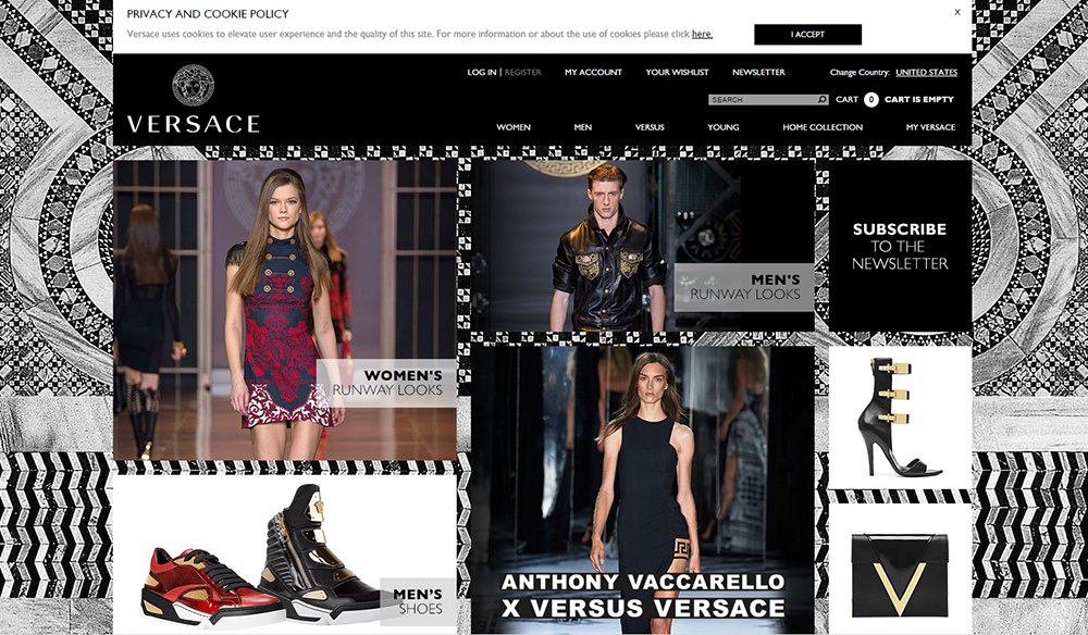 Versace - Luxury Brand Web Design Trends - Hearts and Laserbeams
