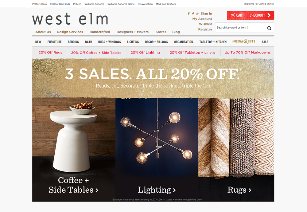 West Elm - Luxury Brand Web Design Trends - Hearts and Laserbeams