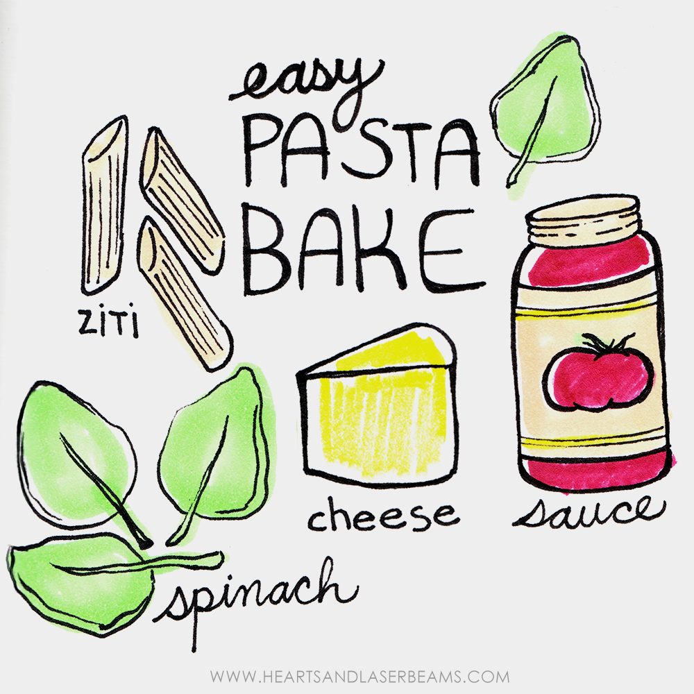 Easy Pasta Bake Recipe food illustration by Hearts and Laserbeam