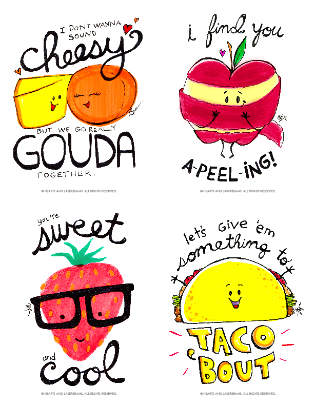 Free Printables Funny Valentines with Food Puns