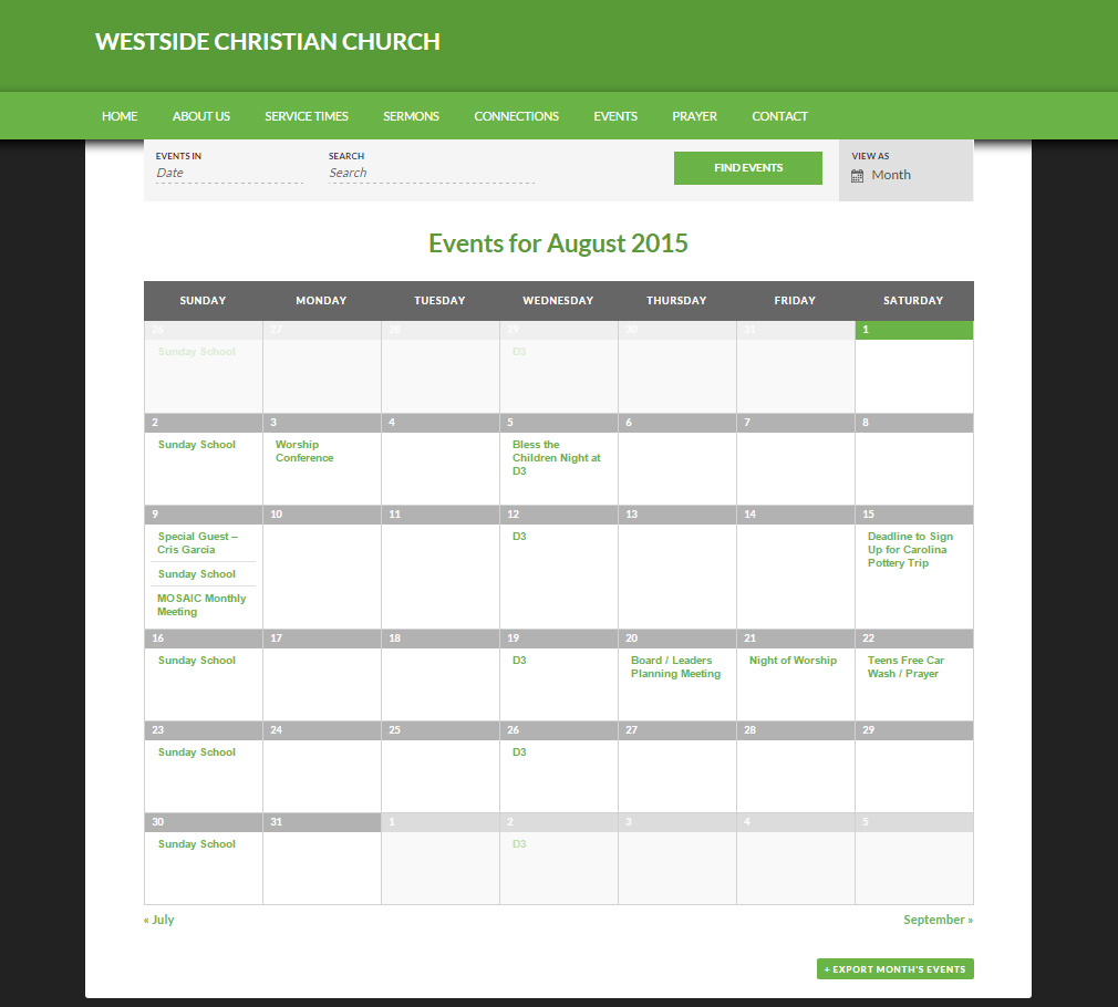 Mobile Responsive Web Design with Event Calendar for Westside Christian Church by Hearts and Laserbeams