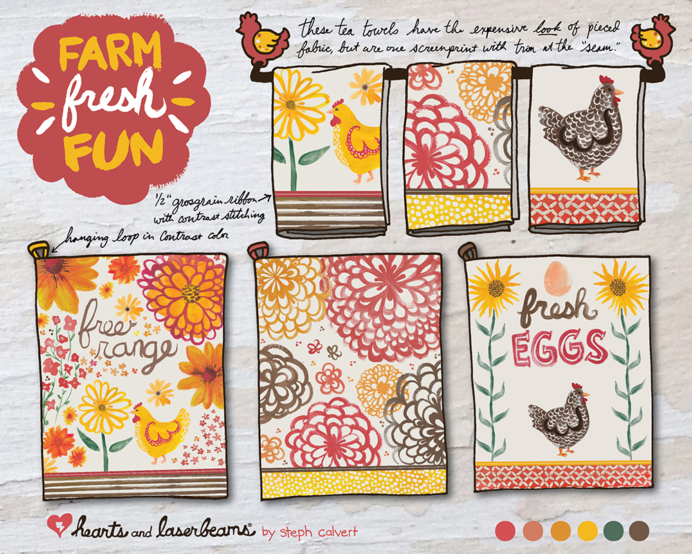 Cute Drawings - Farm Fresh Fun tea towel group by Steph Calvert