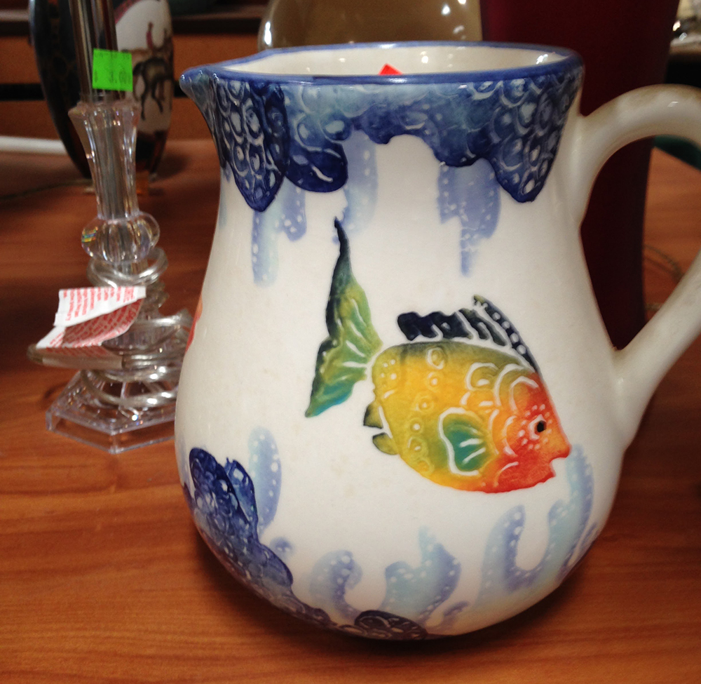Fish Swimming Underwater hand painted ceramic pitcher