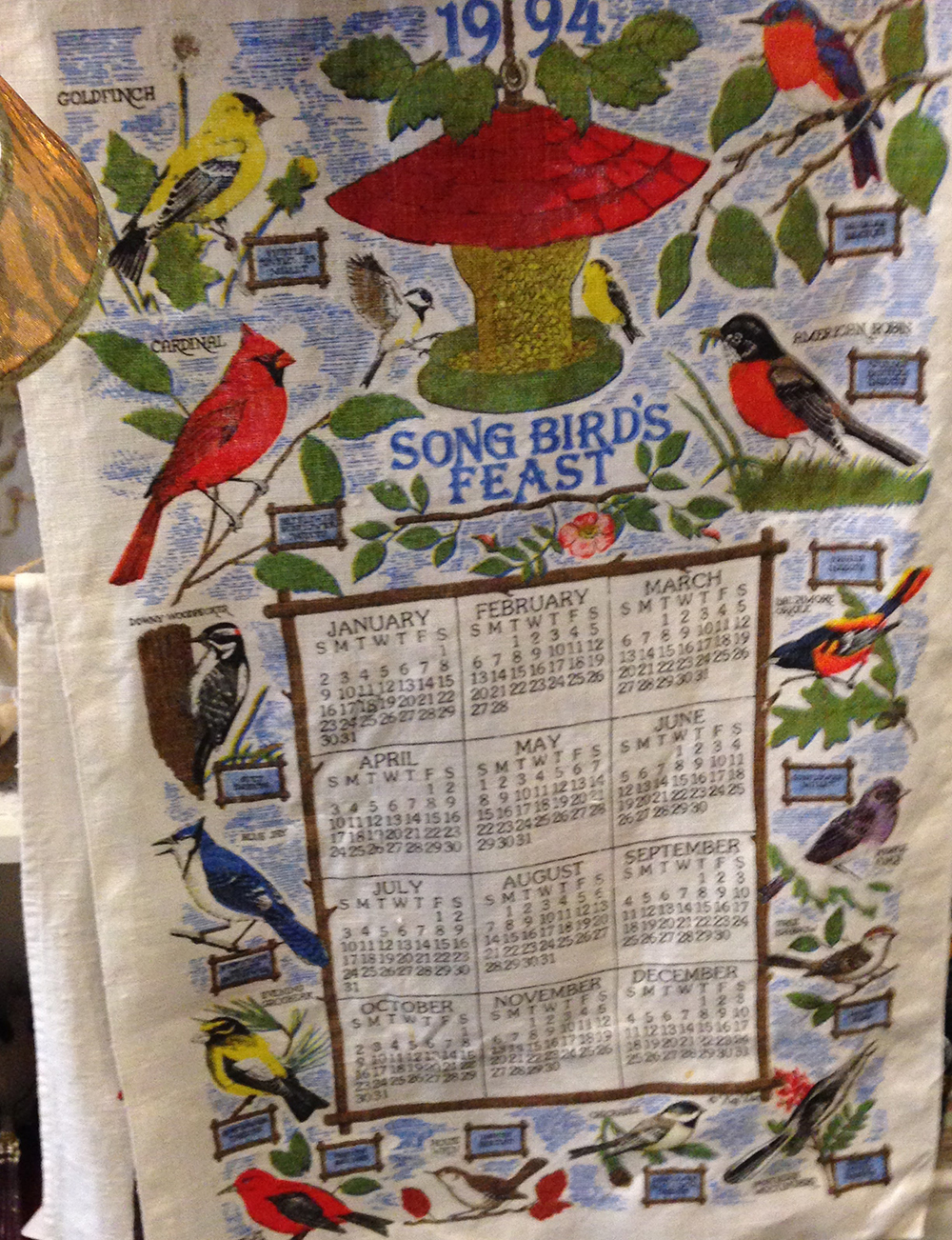 Tea Towel Calendar with Songbirds - Art Inspiration and Thrifting