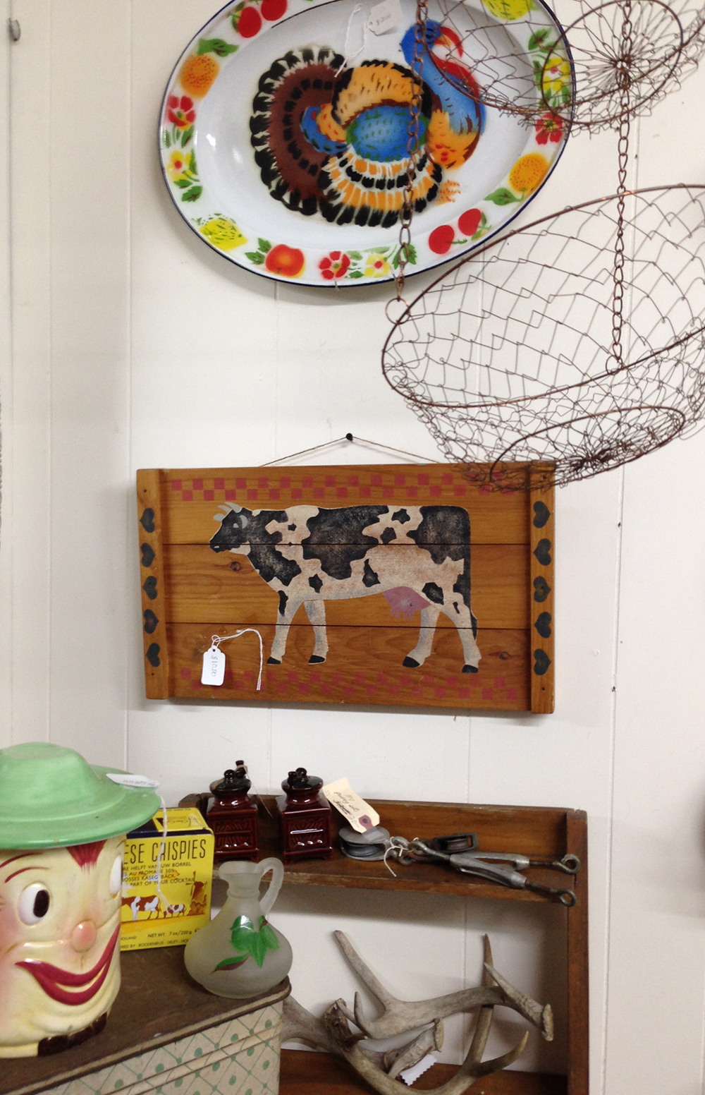 Americana - hearts and checkerboard cow wall folk artQ