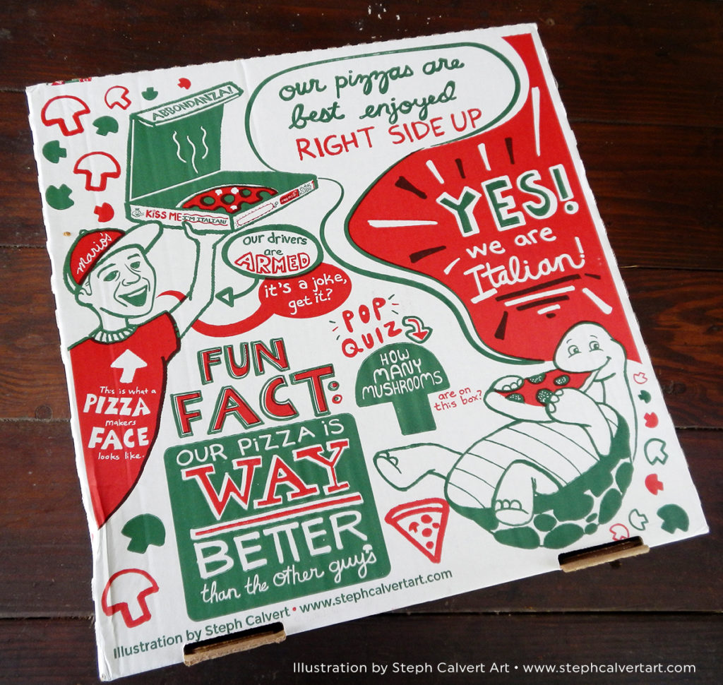 Custom Pizza Box Illustration for Mario's Pizza • Steph Calvert