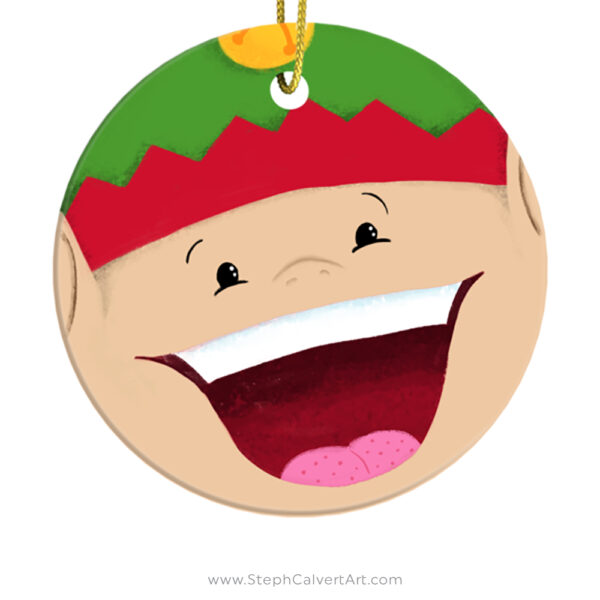 Happy Elf Christmas Ornament by Steph Calvert Art