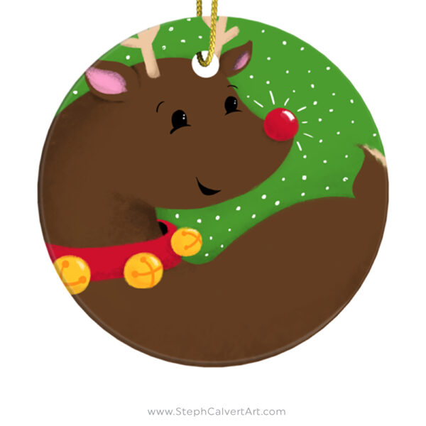 Happy Reindeer Christmas Ornament by Steph Calvert Art