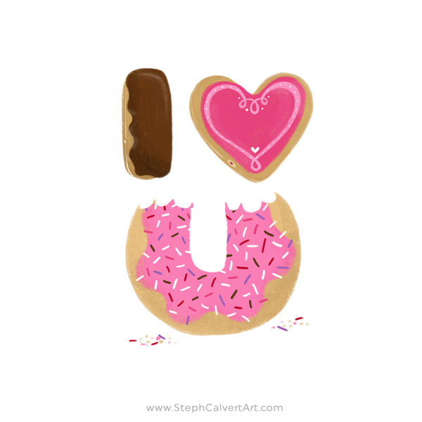 I Heart You cute donuts illustration by Steph Calvert Art