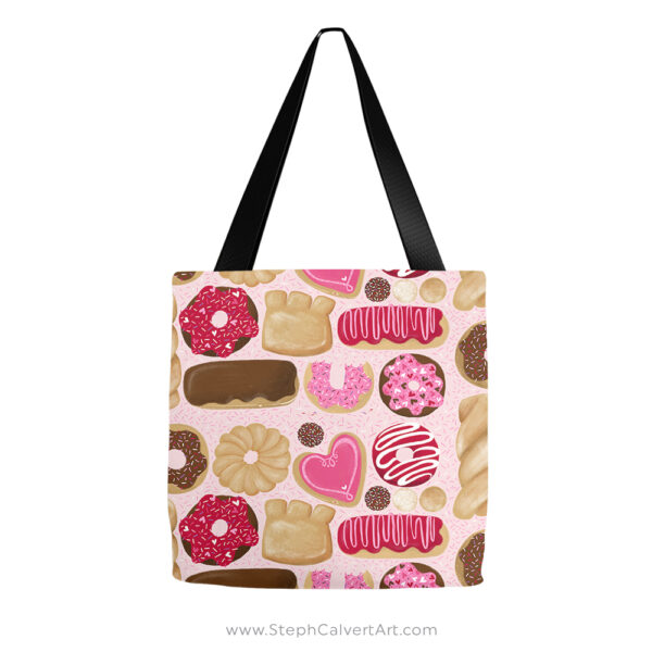 Mmm donuts repeat pattern tote bag - illustration by Steph Calvert Art