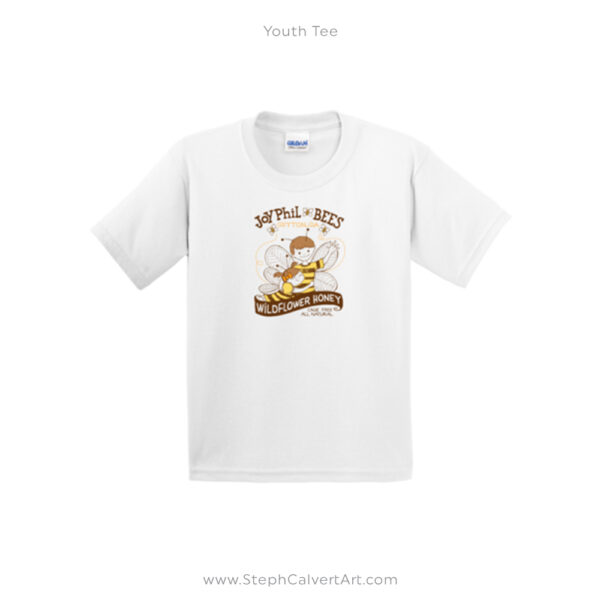 White JoyPhil Bees Youth Tee Shirt by Steph Calvert Art