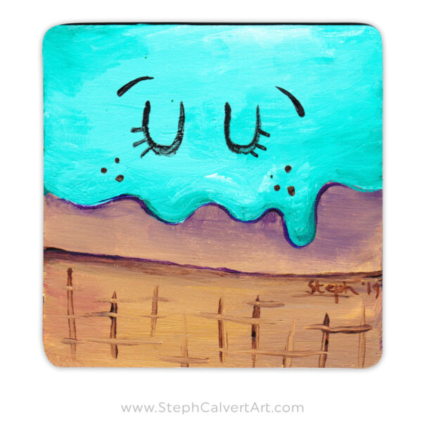 Happy Ice Cream Painting - Mint Chocolate Chip Coaster Art - Steph Calvert Art