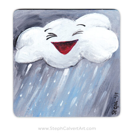 Happy Rain coaster art - acrylic painting by Steph Calvert Art