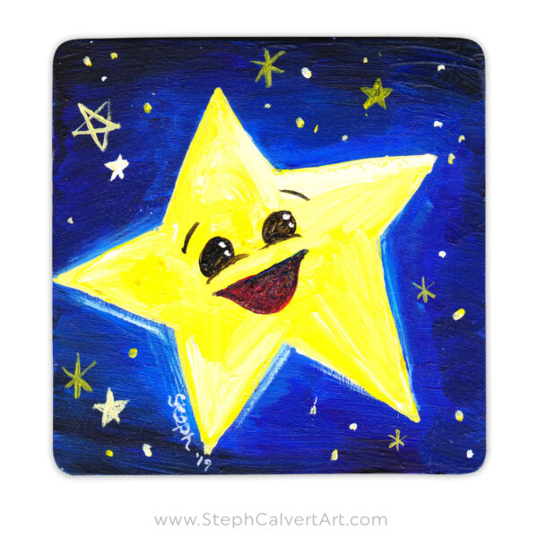 Happy star painting coaster art - acrylic painting by Steph Calvert Art