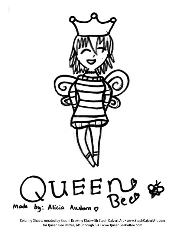 Coloring Sheets by Kids at Drawing Club – January 2020, Queen Bee Coffee