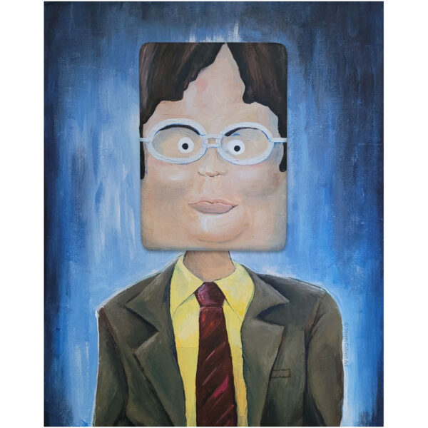 "Bobblehead Dwight" painting by Steph Calvert