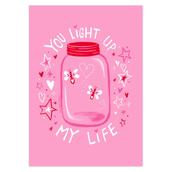 You Light Up My Life cute Valentine's Day Fireflies art print by Steph Calvert Art