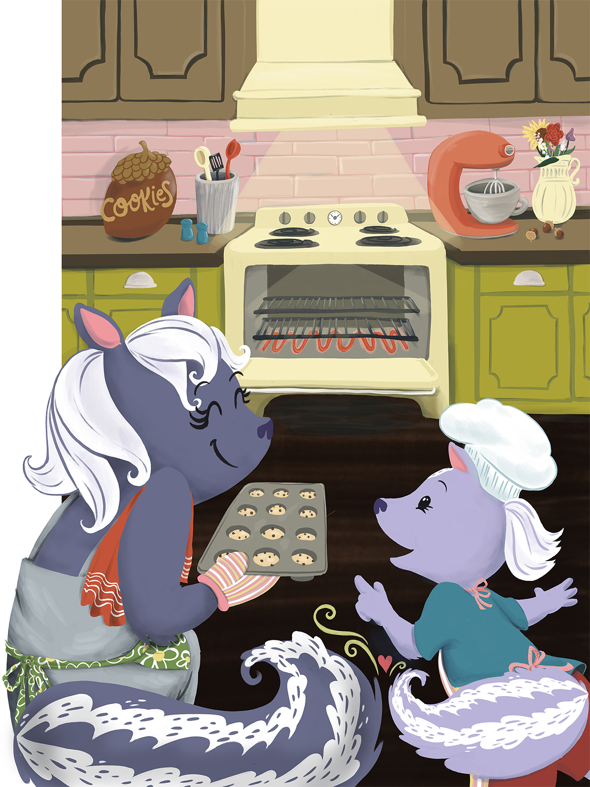 "Baking Muffins with Mom" by freelance illustrator Steph Calvert