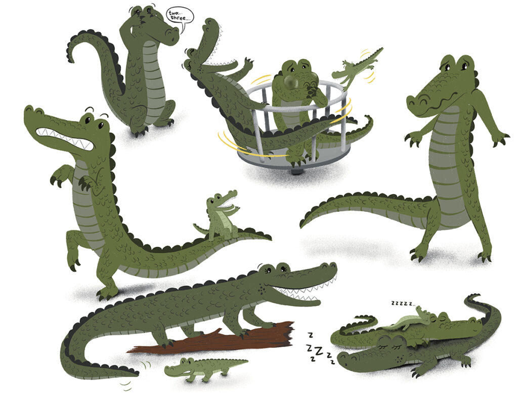 Cute alligators character sheet childrens book Illustration by SSteph Calvert Art