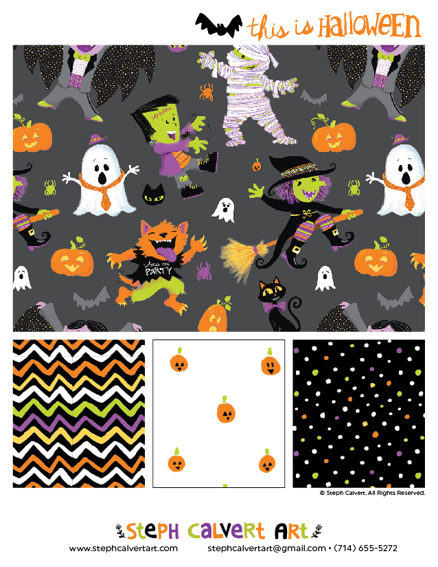 Halloween Art Collection - Fun Spooky Characters repeat patterns by Steph Calvert Art