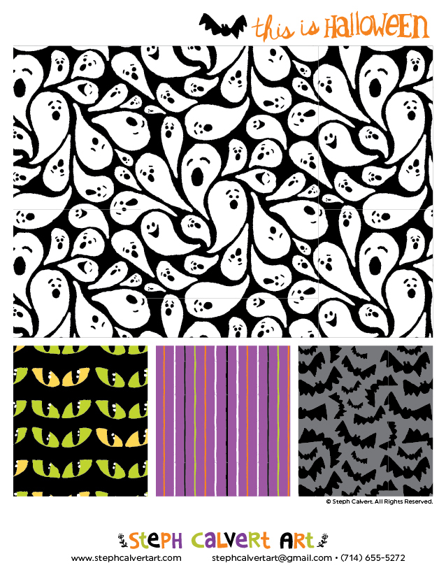 Halloween Art Collection - Paisley Ghost repeat patterns by Steph Calvert Art