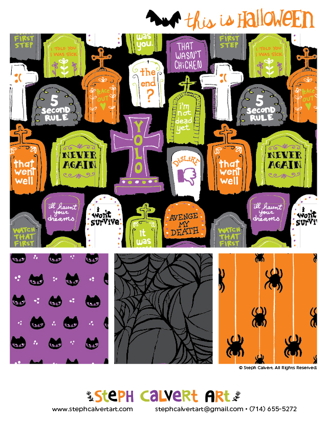 Halloween Art Collection - Graveyard repeat patterns by Steph Calvert Art