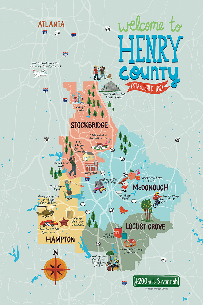 Hand Drawn Map Illustration - Henry County Map Illustrated by Steph Calvert Art