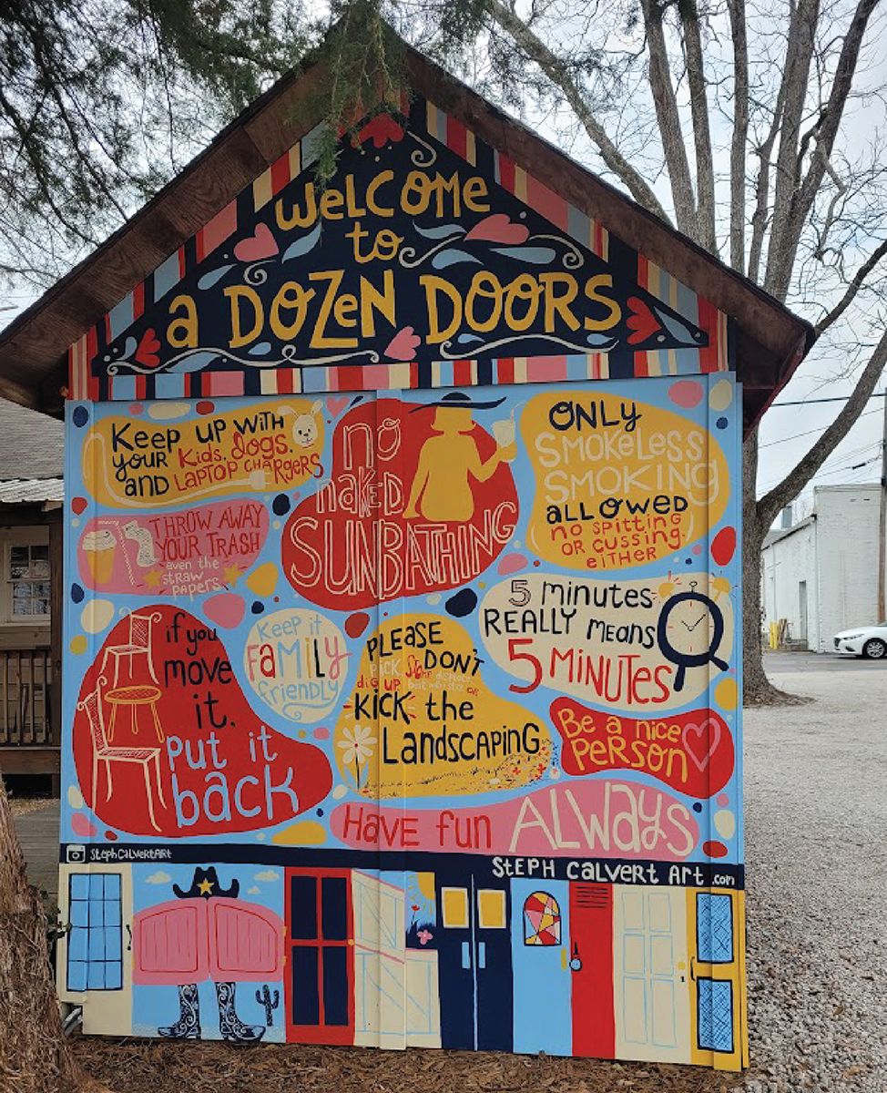 Hire a Mural Artist - "House Rules" for Queen Bee Coffee in McDonough, Georgia. Public art by muralist Steph Calvert Art