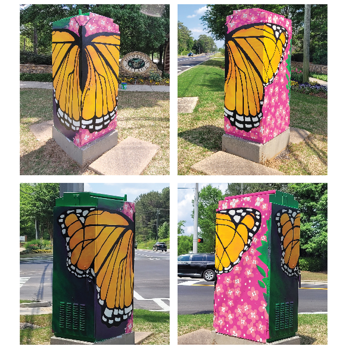 Hire a Mural Artist - Monarch Butterfly Traffic Signal Box for the City of Stockbridge, Georgia by muralist Steph Calvert Art