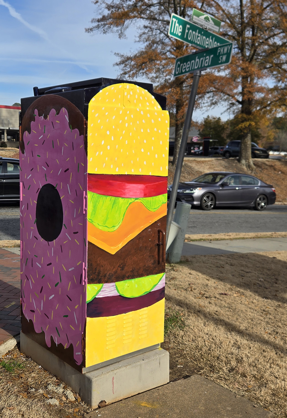 "Snack Patrol" traffic box mural for the City of Atlanta by Steph Calvert Art