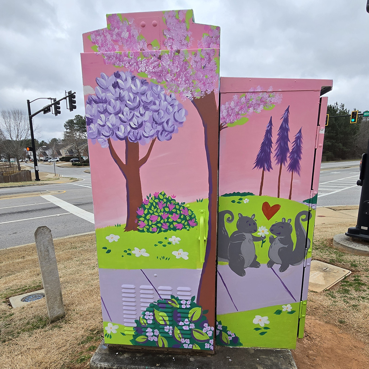 Traffic Box Mural Projects: "Squirrel Seasons - Spring" by Steph Calvert Art