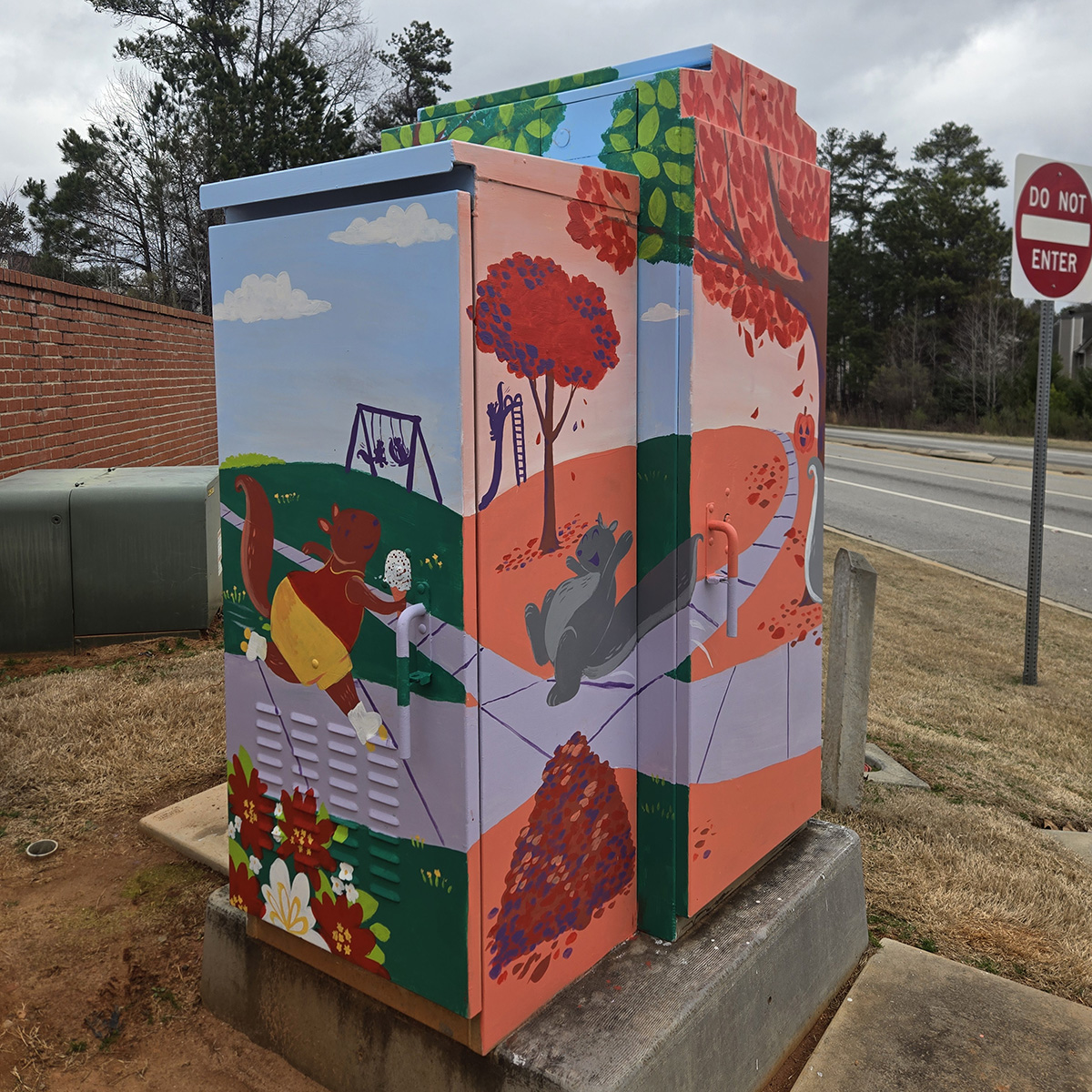 Traffic Box Mural Projects: "Squirrel Seasons - Summer and Fall" by Steph Calvert Art