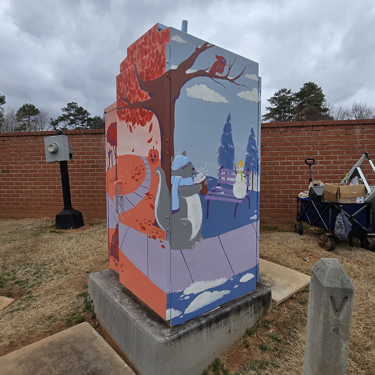 Traffic Box Mural Projects: "Squirrel Seasons - Fall and Winter" by Steph Calvert Art