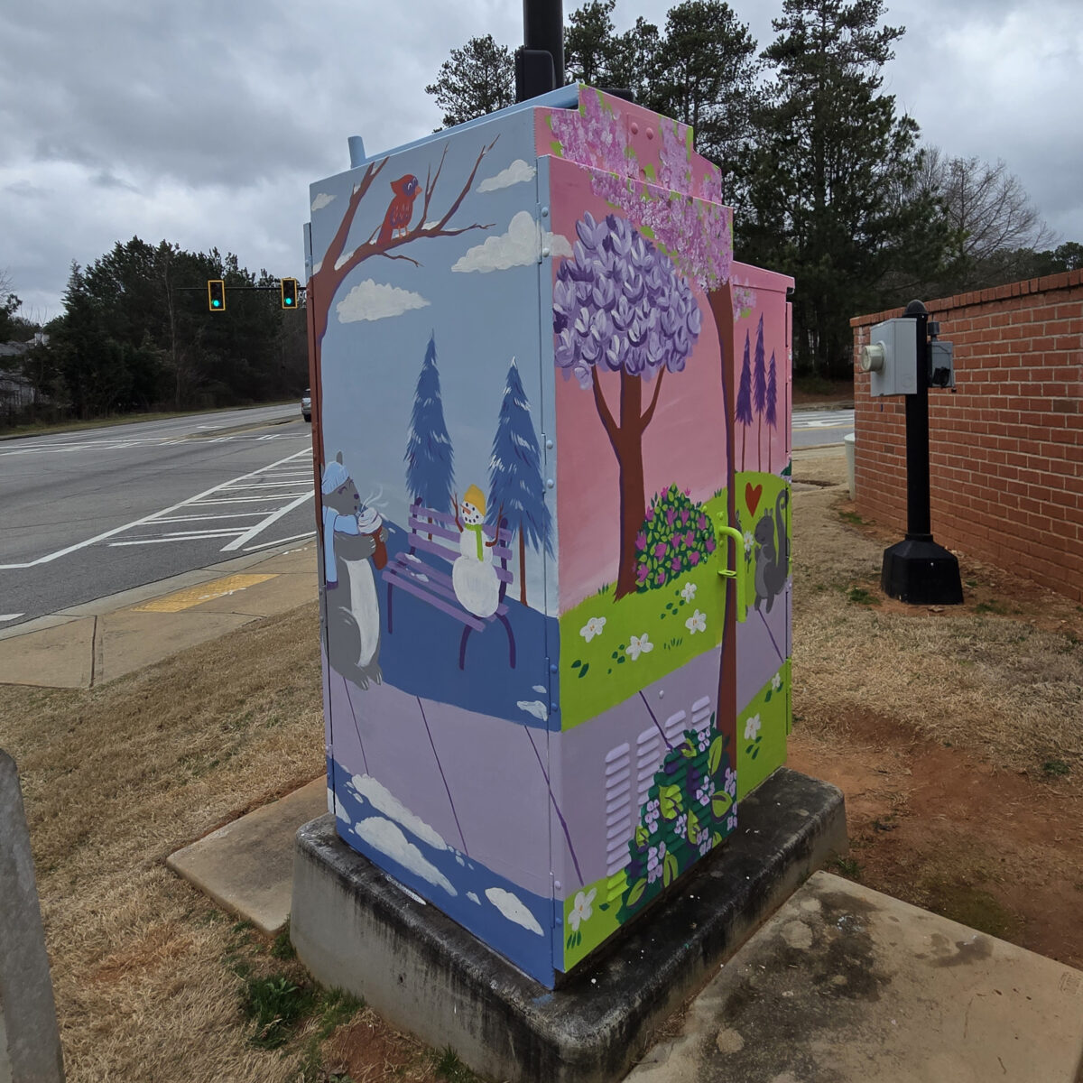 Traffic Box Mural Projects: "Squirrel Seasons - Winter and Spring" by Steph Calvert Art