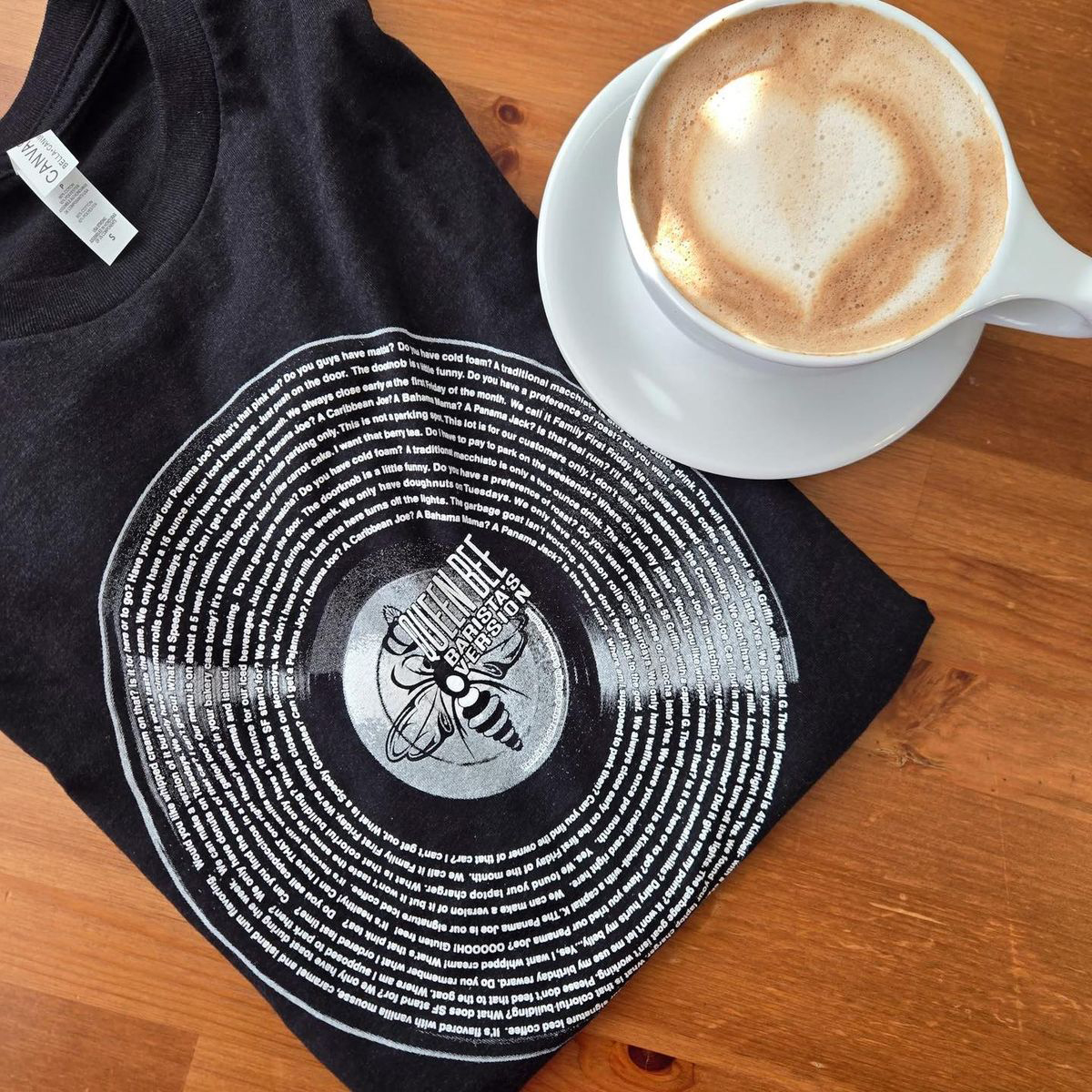 Custom T-Shirt Design Portfolio | Hire a T-Shirt Designer - Barista's Version Tee for Queen Bee Coffee by Steph Calvert Art