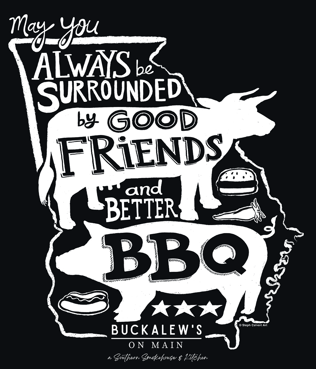 Custom T-Shirt Design Portfolio | Hire a T-Shirt Designer - Buckalew's on Main design by Steph Calvert Art
